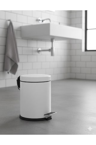Vinoks Eko Serisi 3 Litre Hacimli Paslanmaz Banyo-mutfak Pedallı Çöp Kovası Beyaz Beyaz