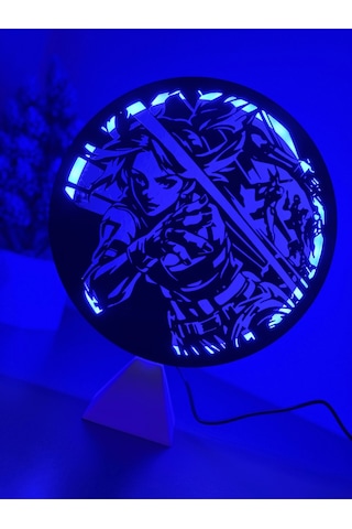 Valorant Neon Ajan Halka Led Mavi Işıklı Masa Gece Lambası Gamer Oyun Odası Dekor Hediye Adaptörlü Mavi Işık