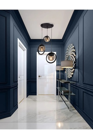 Halka 3 Lu Tepsi. Glop Füme Rengi Camlı Siyah Avize. Salon, Mutfa Siyah