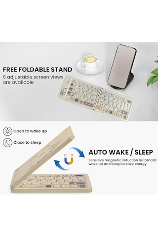 Willowhaven Üç Bluetooth Kablosuz Katlanır Klavye 67 Tuş Milk Tea Russian Layout Uyumlu Windows/ios/android