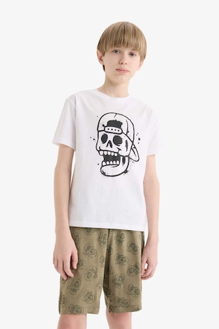 Defacto %100 Pamuklu Regular Fıt Desenli Beli Lastikli Pijama Takımı Erkek Çocuk E0019A825SM Beyaz