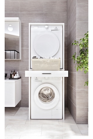 Ases Mobilya Esl0237 Çamaşır Makinesi Ve Kurutma Makinesi Dolabı Beyaz Beyaz