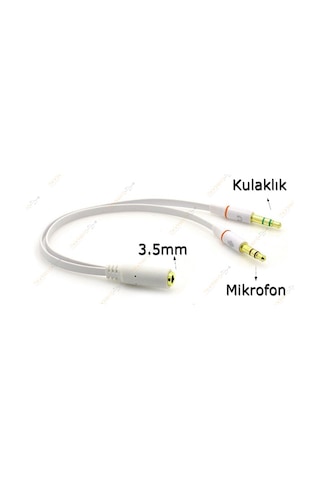 Kulaklık Mikrofon Ayırıcı Y Splitter Kablo 2 X 3 5Mm Stereo