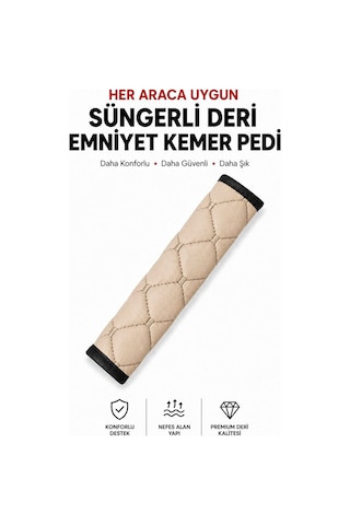 Her Araca Uygun Suni Deri Süngerli Emniyet Kemeri Pedi Bej