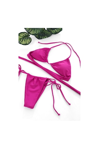 Hepsibayi Kadın Fuşya Yandan Bağlamalı Tangalı Üçgen Bikini Mayo Takımı