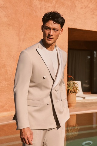 Ac&Co / Altınyıldız Classics Erkek Bej Slim Fit Dar Kesim Kırlangıç Yaka Örme Smokin Takım Bej