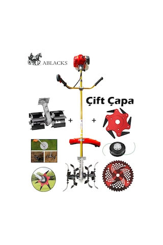 Ablacks C-52 Yan Tırpan + Toprak Çapalama Aparatı + Altıgen Bıçak 2 Adet Çapa