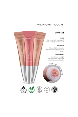 Farmasi Midnight Touch Yumuşak Sünger Uçlu Likit Allık + Aydınlatıcı + Bronzlaştırıcı 3 x 12 ML