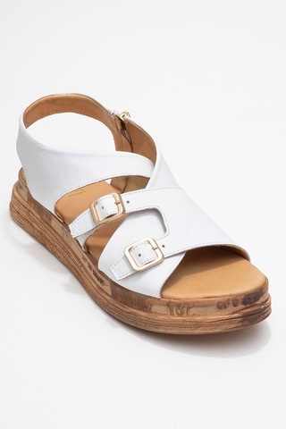 Luvishoes Luvi Shoes Levıne Beyaz Hakiki Deri Tokalı Yandan Fermuarlı Kadın Sandalet Beyaz