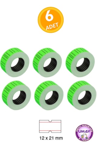 6 Adet Yeşil Çizgili Fiyat Etiketi 12 21 Mm 1 Rulo 800 Adet Yapışkanlı Etiket 6x800 4800