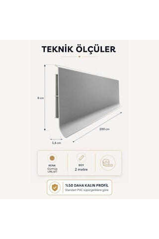 Linela Suya Dayanıklı Pvc Süpürgelik 8 Cm - Gümüş - Lnl411