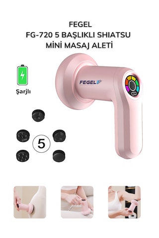 Fg-720 Shiatsu 5 Başlıklı Masaj Aleti,6 Hız Kademeli, Yağ Yakımını Destekleyen Tüm Vücut Masaj Pembe
