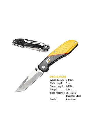 Lexroo Erpillar Cat980047 Linerlock, Siyah Ve Sarı Alüminyum Saplı, 3"