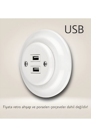 Porselen 2 Girişli Priz Usb Beyaz Dahili Usb Priz