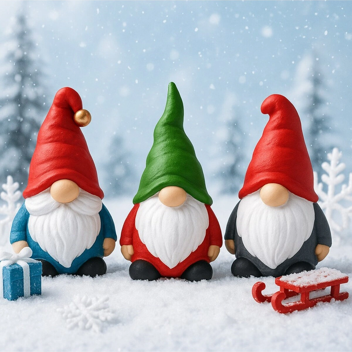 Şömine Ve Ağaç Yanına Yeni Yıl 3 Lü Noel Cüce Süsleri El Yapımı Özel Tasarım Şık Biblo Hediye 13 Cm Çok Renkli