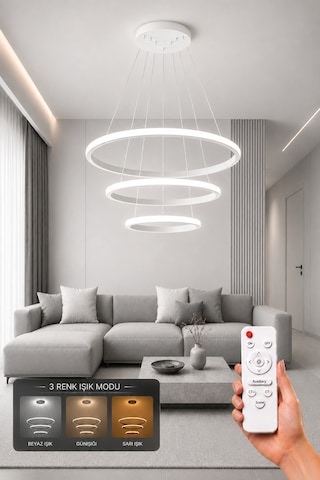 Rizon 3 Lü Led Sarkıt Avize 3 Renk Kumandalı Beyaz