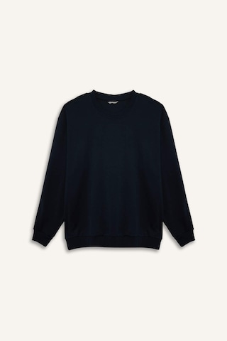 Defacto Boxy Fıt Bisiklet Yaka Pike Sweatshirt H1001ax26spnv64 Lacivert-nv64