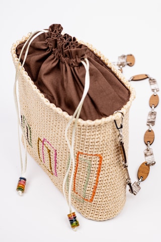 Fabric Craft Bag Örgü Omuz Çantası Metal Zincir Askılı Astarlı Boho Bej - Sütlü Kahve