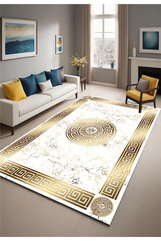 Gold Dijital Baskı Salon Halısı Kaymaz Tabanlı Yıkanabilir Halı Yolluk 342 Gold