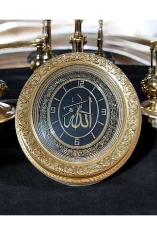 Allah Yazılı Saat Siyah Gold 52 60 Cm Renkli