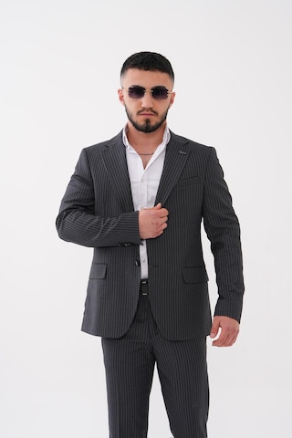 Dupont Classics Dupont Slim Fit Mono Yaka 6 Drop Çift Yırtmaç Çizgili 2'li Takım Elbise Gri