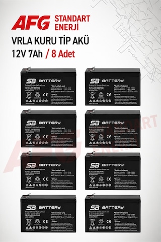 8 Adet Sb Battery 12v 7ah Bakımsız Kuru Akü