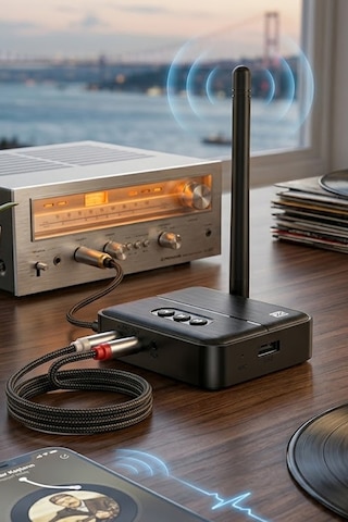 Thentech Yuksek Cekim Antenli Bluetooth Ses Alici Adaptoru Rca Aux Cikisli Kablosuz Muzik Calar Receiver