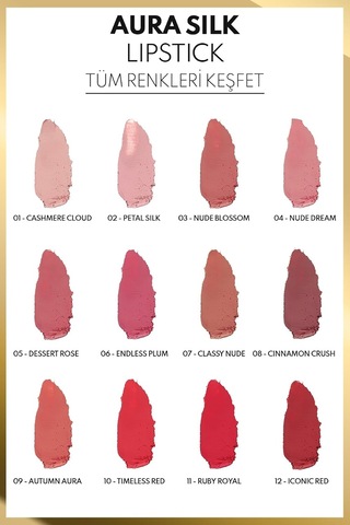 Aura Silk Lipstick 01 Cashmere Cloud Kremsi Yarı Parlak Ruj - Nude Diğer