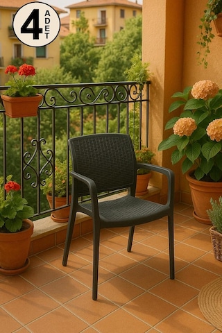 4 Adet Rattan Lüx Antrasit Sandalye/balkon-bahçe-teras Çok Renkli