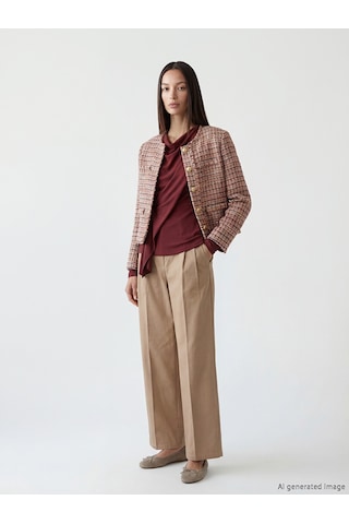 Lcw Studıo Bej Loose Fit Geniş Paça Kadın Pileli Pantolon