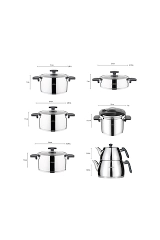 Enio Paslanmaz Çelik Tencere Çeyiz Seti - Gri 18 Parça