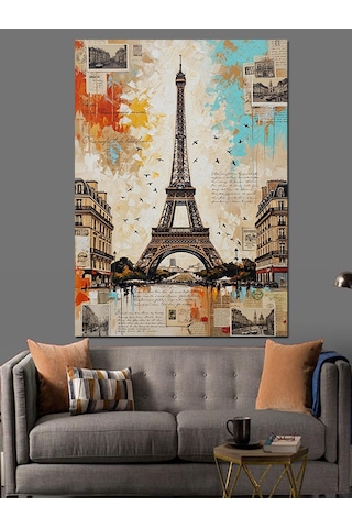 Paris Eyfel Kulesi Eskiz Dekoratif Kanvas - Mdf Ahşap Tablo