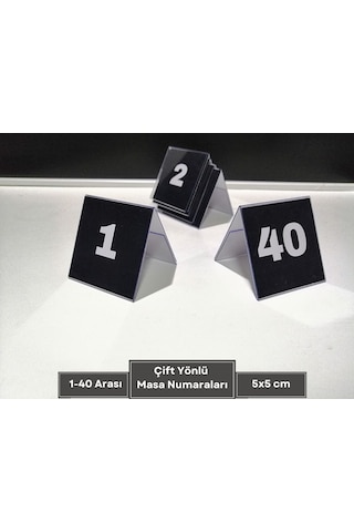 Şeffaf Etiket İsimlik Masa Numaralar Siyah Çift Yön 1-40 Arası Ayaklı Numaralar