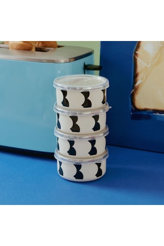 Emaylabxpeppythings Milky Emaye 4 Lü Kapaklı Kase Çerezlik, Kahvaltılık, Reçellik, Zeytinlik, Sunumluk Seti 8cm 200 Ml Beyaz - Siyah