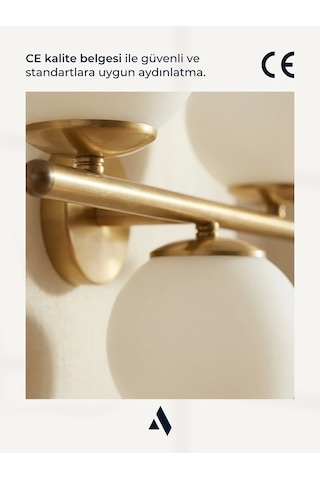 Trivon Üçlü Cam Aplik Beyaz & Bal Renk Seçenekli, Gold Metal Gövde Modern Duvar Aydınlatma Beyaz