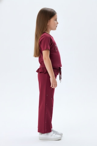 Toontoy Kids Toontoy Kız Çocuk 2'li Takım Taş İşlemi Bisiklet Yaka Kısa Kollu Tişört & Taş İşlemeli Beli Lastikli Bol Paça Eşofman Altı - 2 İplik 24995 Bordo