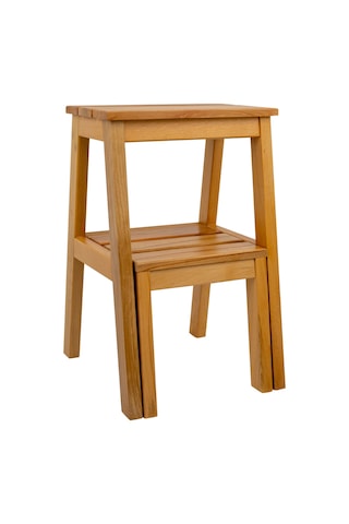 Refilya Masif Ahşap Katlanır Merdiven Tabure Natürel Kayın Ağa...