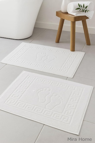 2'li Ayak İzli Banyo Ayak Havlusu%100 Pamuklu Renkli 50x70 Cm