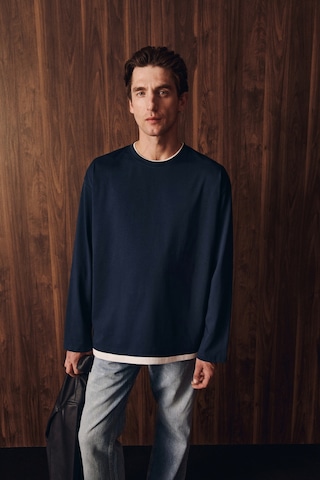 Grimelange Nox Erkek Yaka Ve Etek Uçları Kontrast Detaylı Lacivert T-shirt