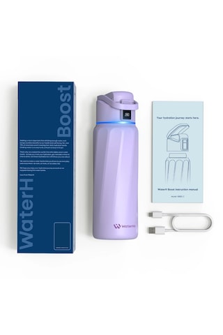 Waterh Boost Akıllı Termos Hidrasyon Takibi Yapan, Yalıtımlı 0.95 L / 32oz Akıllı Şişe Mor