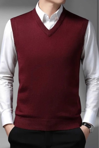 Tezzgelsin Erkek V Yaka Triko Tüylenmez Süveter Erkek Slim Fit Süveter Bordo