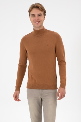 U.S. Polo Assn. Erkek Slim Fit Boğazlı Camel Basic Kazak 50313712-VR233
