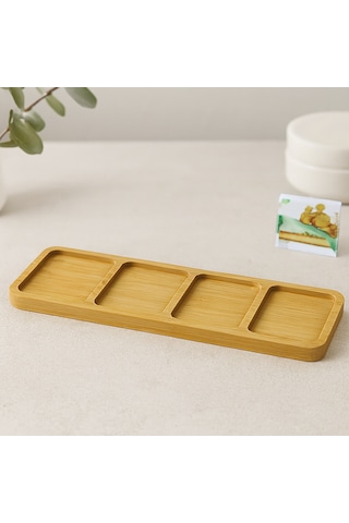 4 Bölmeli Dikdörtgen Bambu Servis Tepsisi 32.8x10x1.4 Cm