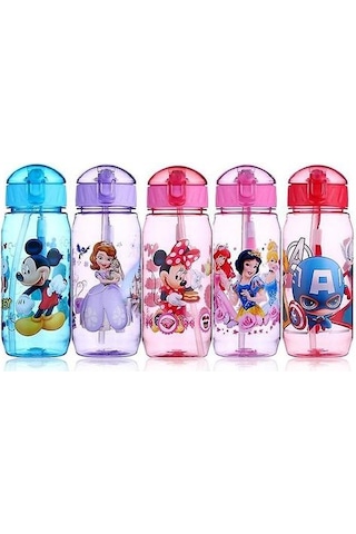 Mavi 450 Ml Disney Karikatür Mickey Fare Çocuk Plastik Kupası Saman Fincan Öğrencileri İçme Suyu Çocuk Şişe Sızdırmaz 1