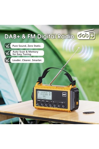 Rocam Dab/dab+/fm 5000 Mah Güneş Enerjili Dijital Acil Durum Radyosu Alarm Saatli Radyolar Turuncu