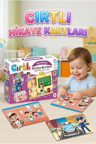 Cırtlı Hikaye Kartları - 3d Meslekler Eğitici Eğlenceli Zeka Ve Beceri Oyunu 23 Figürlü