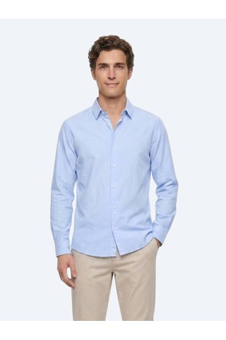 Kip Mavi Çizgili Regular Fit Uzun Dokuma Casual %100 Pamuk Gömlek