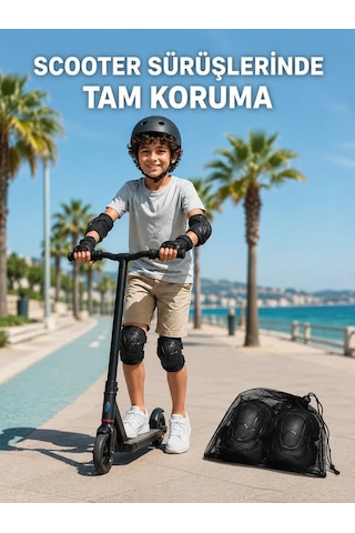 Çocuk Kaykay Paten Scooter Bisiklet Koruyucu Dizlik Seti 2 Adet Siyah Standart