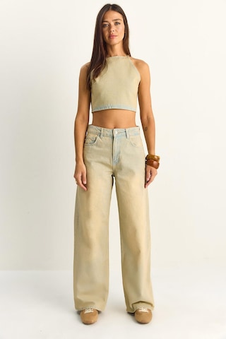 Shade Kadın Boyundan Bağlamalı Crop Top Wide Leg Pantolon Denim Alt-üst Takım 26089 60286151 - Buğday Çok Renkli