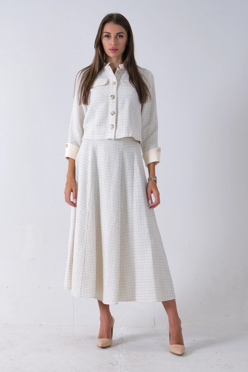 Feminist Ekru Önü Düğme Kapamalı Crop Ceket Etekli Tüvid Takım 45950601.147 Ekru